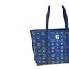 MCM Blue Visetos Leather Large Tote Bag with Gold Hardware for Daily Use