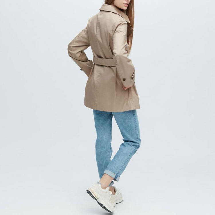 Uniqlo Solid Color Double Breasted Long Sleeve Trench Coat Women Coats Beige 457227-31