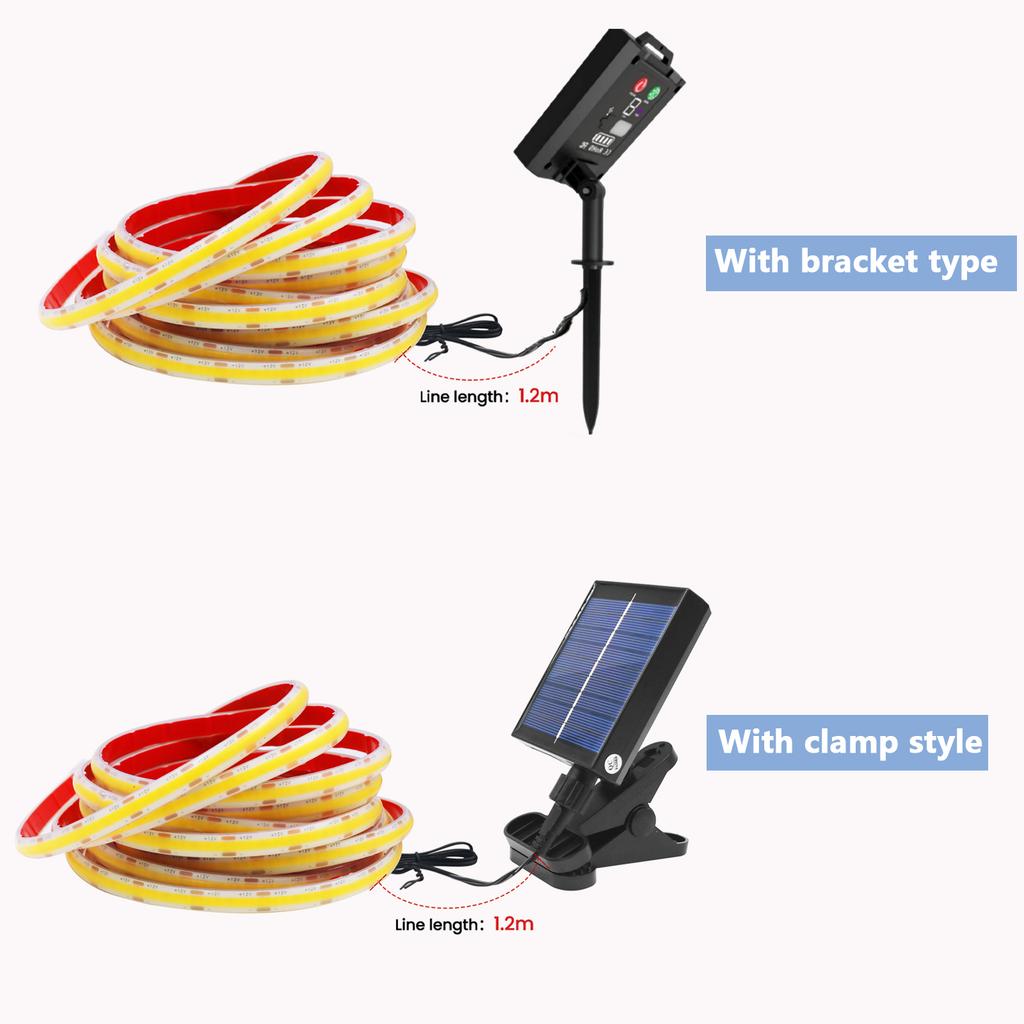 12V COB Solar Light Strip 320 LEDs IP68 Waterproof Flexible Linear Tape Light Warm Natural White With Remote Control And Adhesive Backing