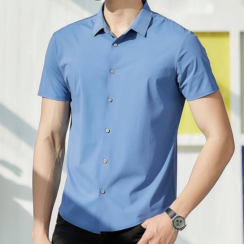 Ice Silk Seamless Men's Loose Short Sleeve Shirt Jacket - Versatile, Plus Size, Middle-Aged Business Casual Spring/Summer 2022