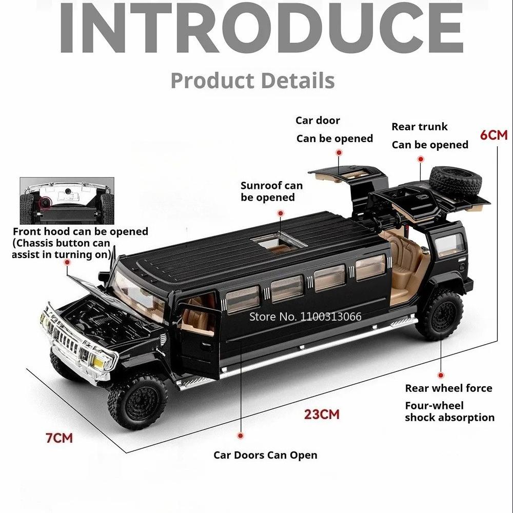 1:32 Scale Alloy Diecast H2 Cars Toys Models Wheel Pull Back Miniature Doors Opened Rubber Tires Ornament Off-road Vehicles