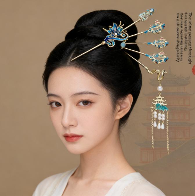 Chinese Style Hanfu Women's Children's Hairpin Fringed Hair Accessories Swinging Hair Ornaments Skirt Accessories