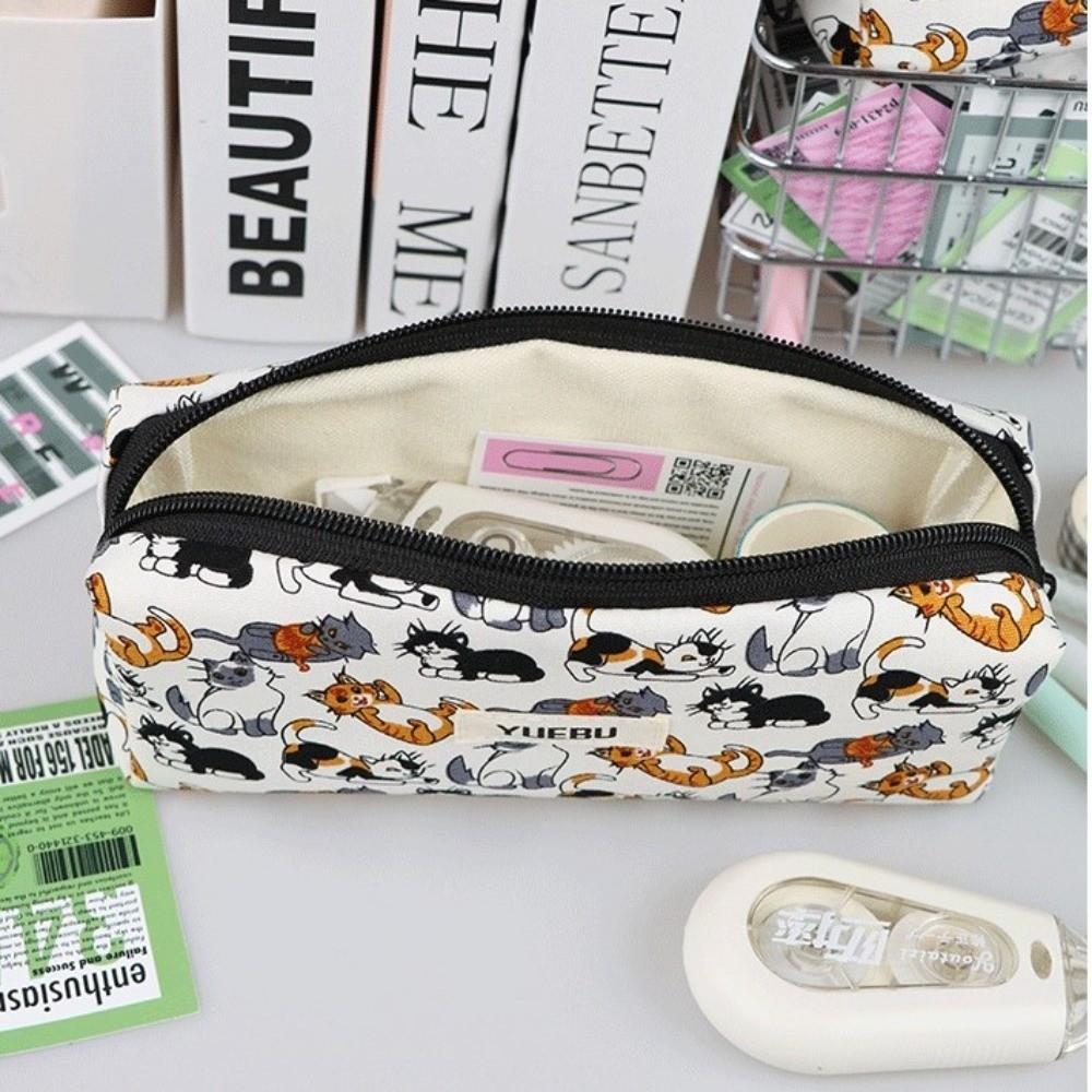 Large Capacity Stationery Box with Zipper Kitten Pencil Pouch Pencil Case  Back-To-School Supplies