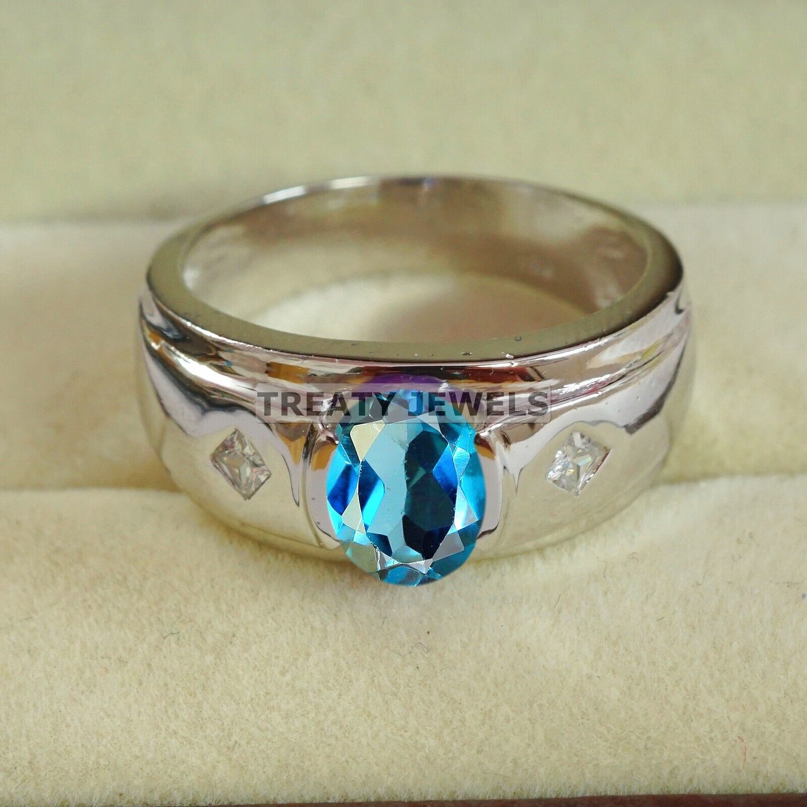 

London Blue Topaz Oval Gemstone With 925 Sterling Silver Ring For Men s #B206 JL375675857502 4-16 US срібний