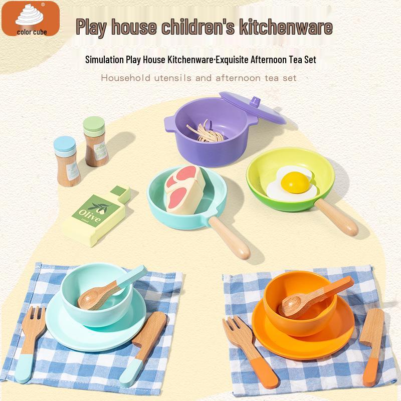 

Wooden Play Kitchen Set for Girls (3-6 Years) - Pretend Afternoon Tea Toy