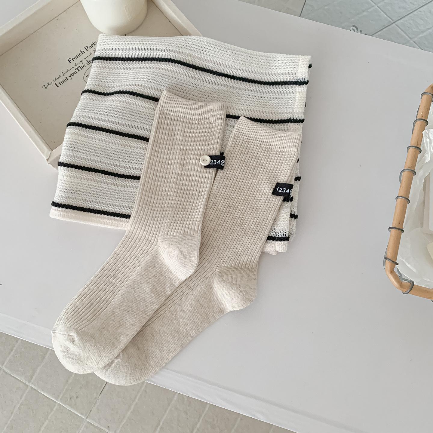 

Женские носки до середины икры - Осень и Зима, Японский однотонный, Корейский стиль, Универсальные и простые носки с махрой для колледжа One Size хаки