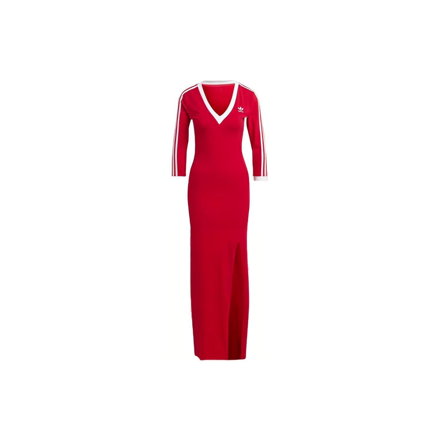 (WMNS) adidas originals Adicolor Classics 3-Stripes Maxi Dress Asia Sizing Red Women s II0750 S