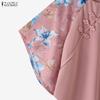 ZANZEA Women Casual Round Neck Floral Print Splice Half Sleeve Blouse