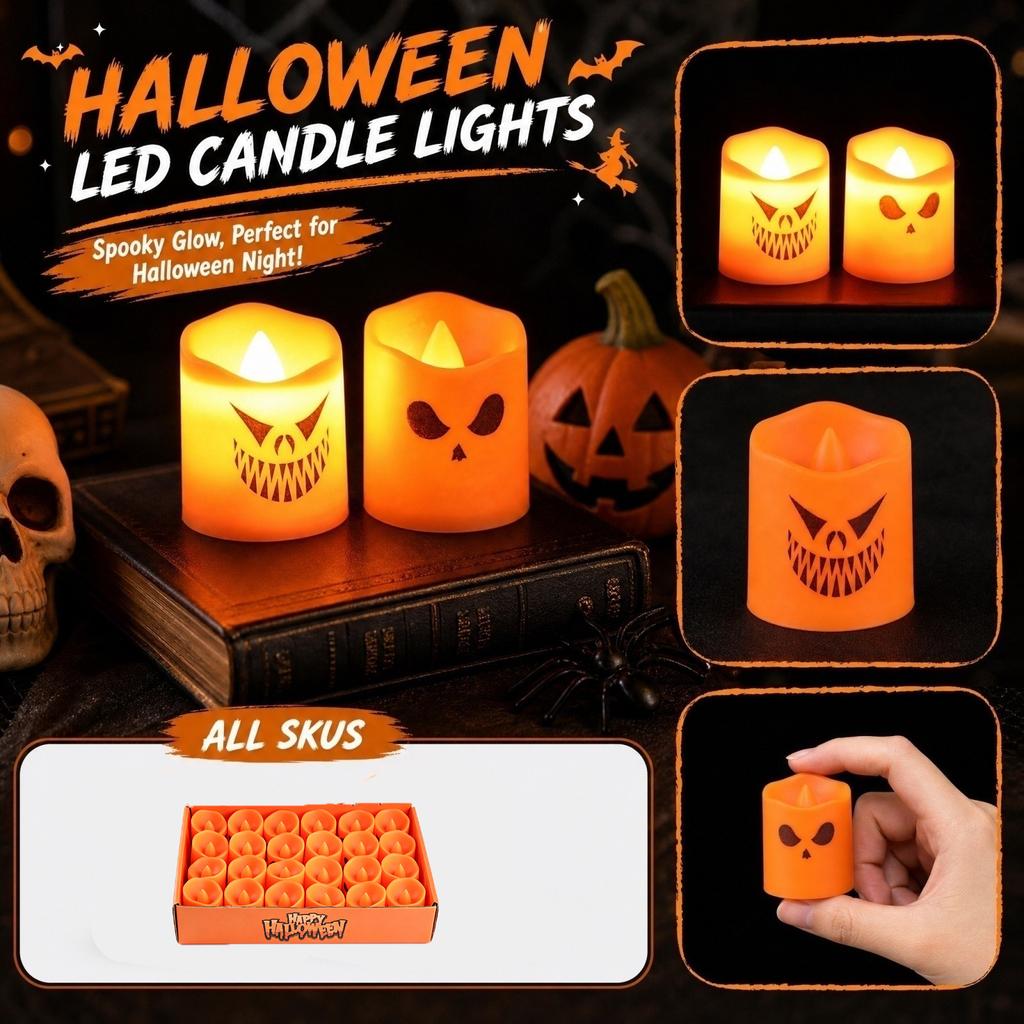 Halloween LED Hand Candles Pack - Flickering Flameless Tea Lights for Party Decorations and Night Light