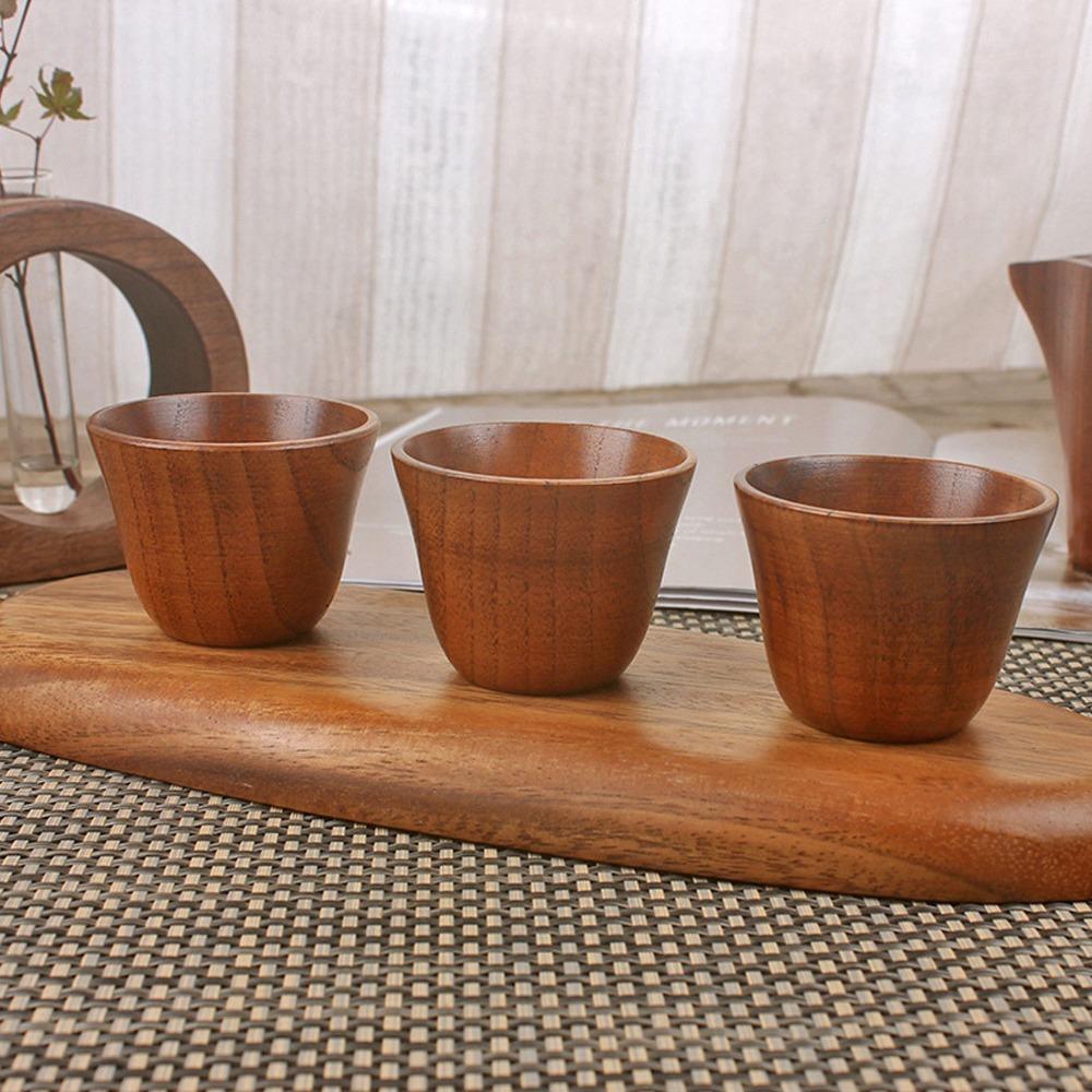 4Pcs Set Solid Wood Wooden Tea Cups Heat Insulation Wooden Coffee Cup Wooden Cup Set  Tea Drinking