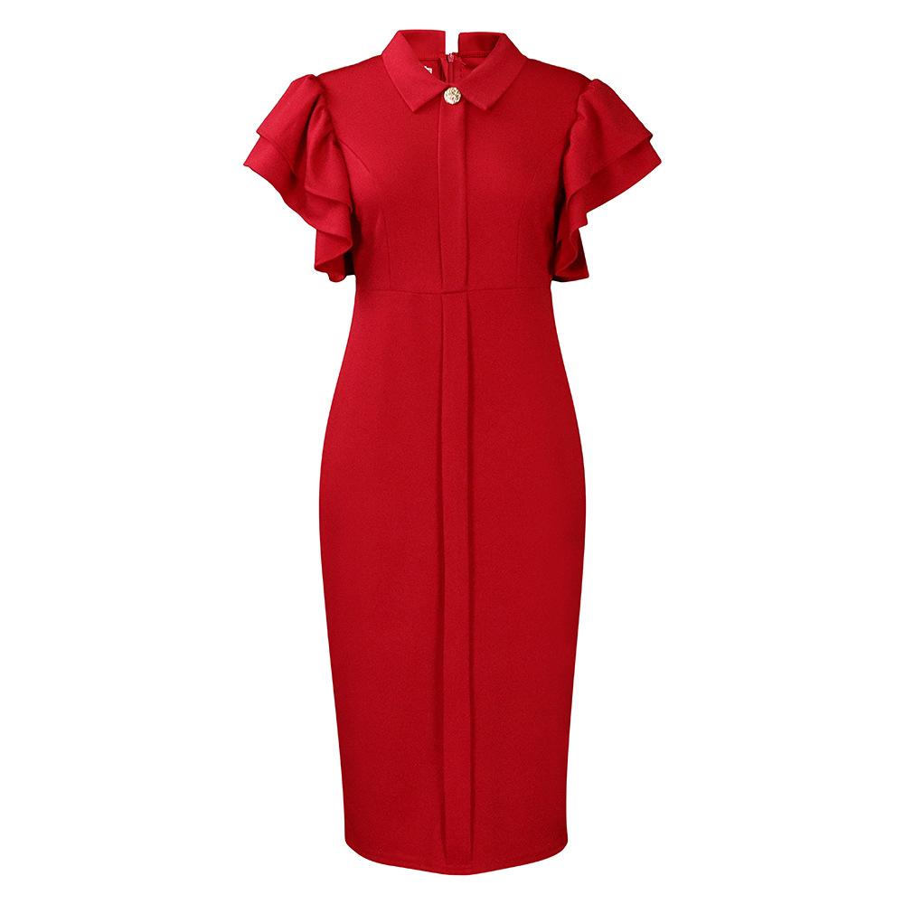 

Летние женские платья Темпераментные модные элегантные платья с оборками и бедрами размера плюс 3XL красный