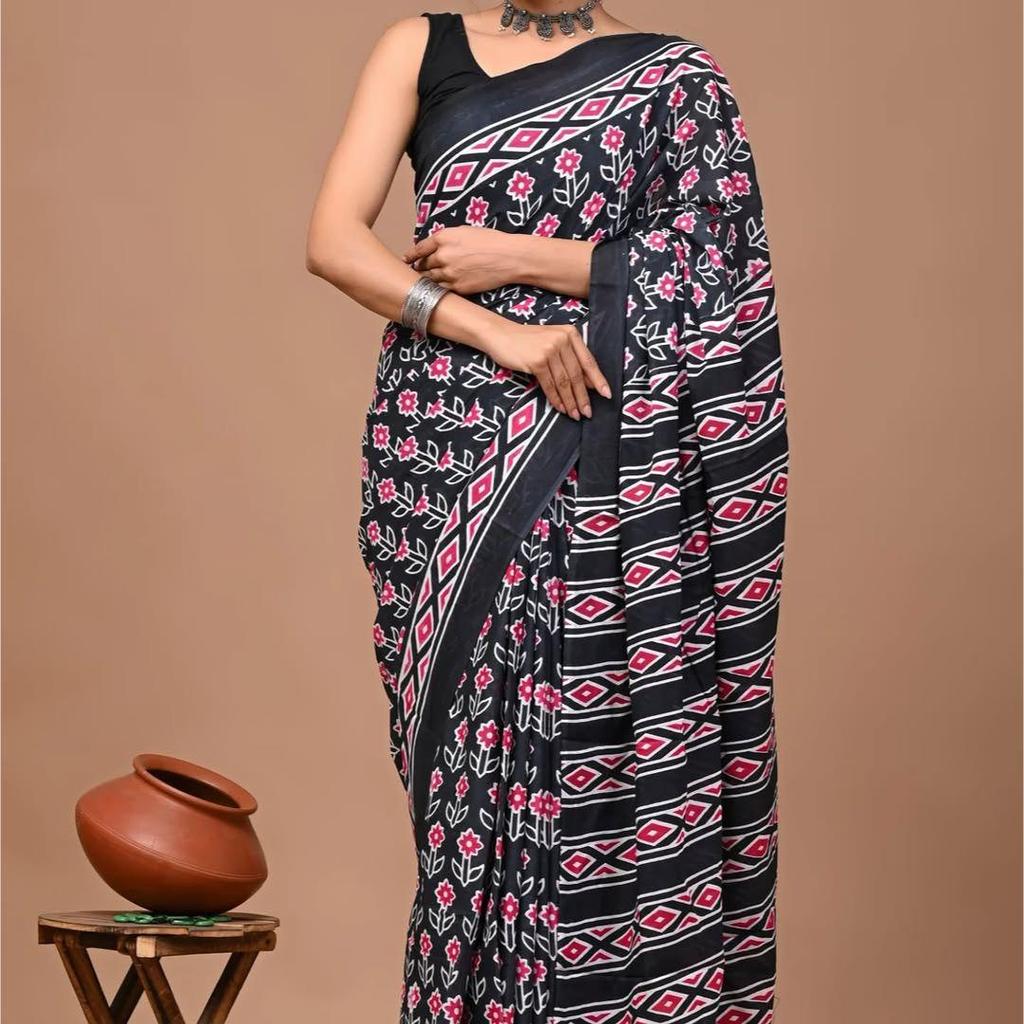 Schwerer Chanderi Baumwoll-Sari