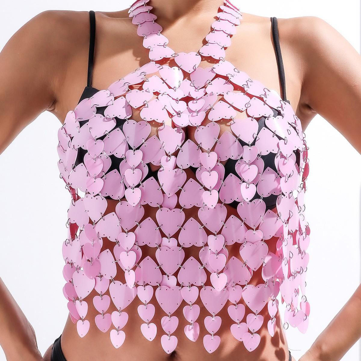 

Модные аксессуары, сексуальные акриловые пайетки, подвеска с кисточкой и подвеской на шею, вечерние жилет, цепочка на грудь, цепочка для тела розовый