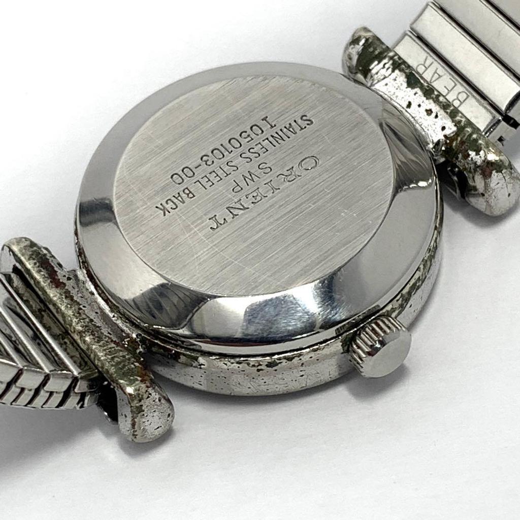 Used 458 [Battery Replaced and Cleaned] Working Item ORIENT Women's Watch Orient Blue Silver Bellows Belt QZ Style Popular Vintage