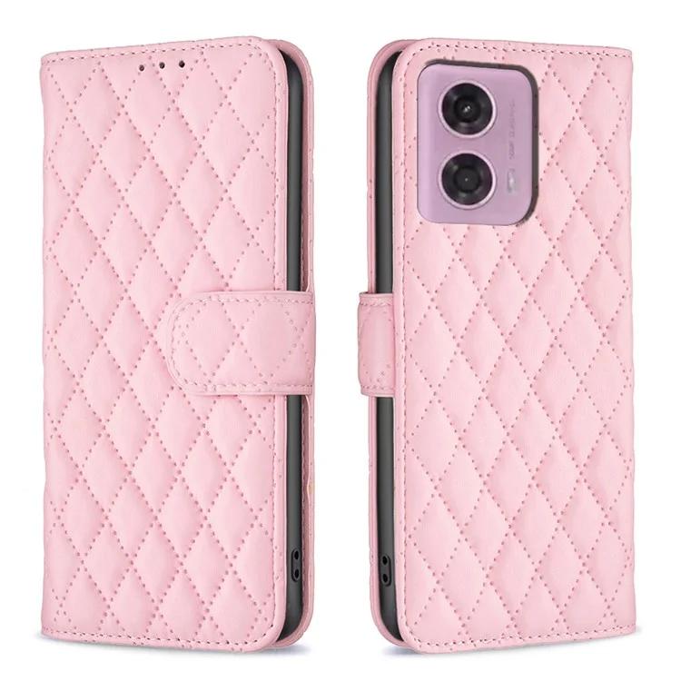 BINFEN COLOR BF Style-14 For Motorola Moto G34 5G Wallet Phone Case Rhombus Grid Pattern