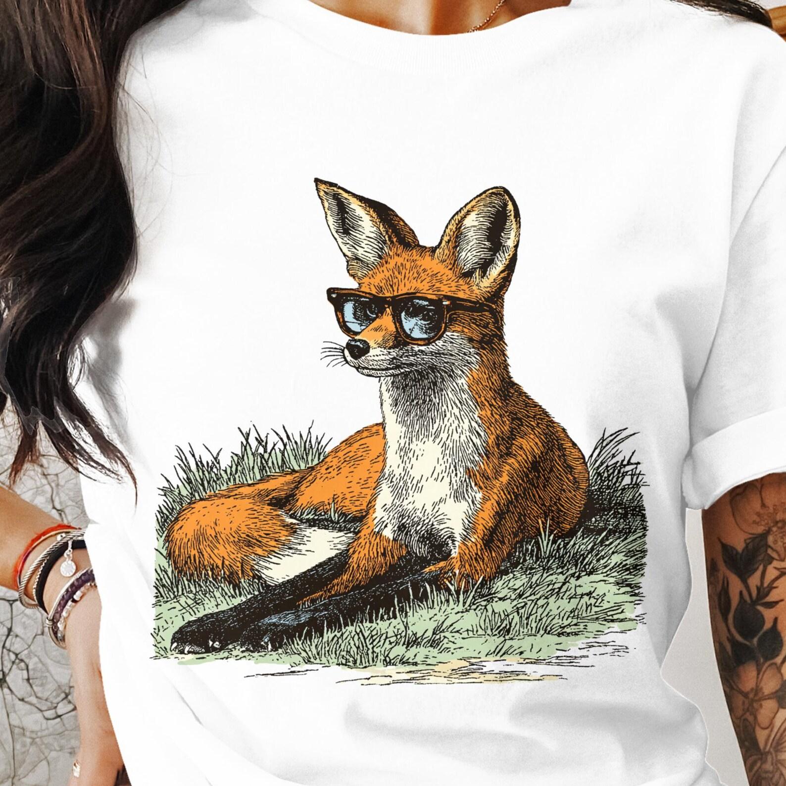 Vintage Fox Sunglasses Shirt | Retro Fox Tee | 90s Fox Top | Funny Fox Sweater | Fox Apparel | Fox Fashion Clothing | Cute Fox Graphic 4XL