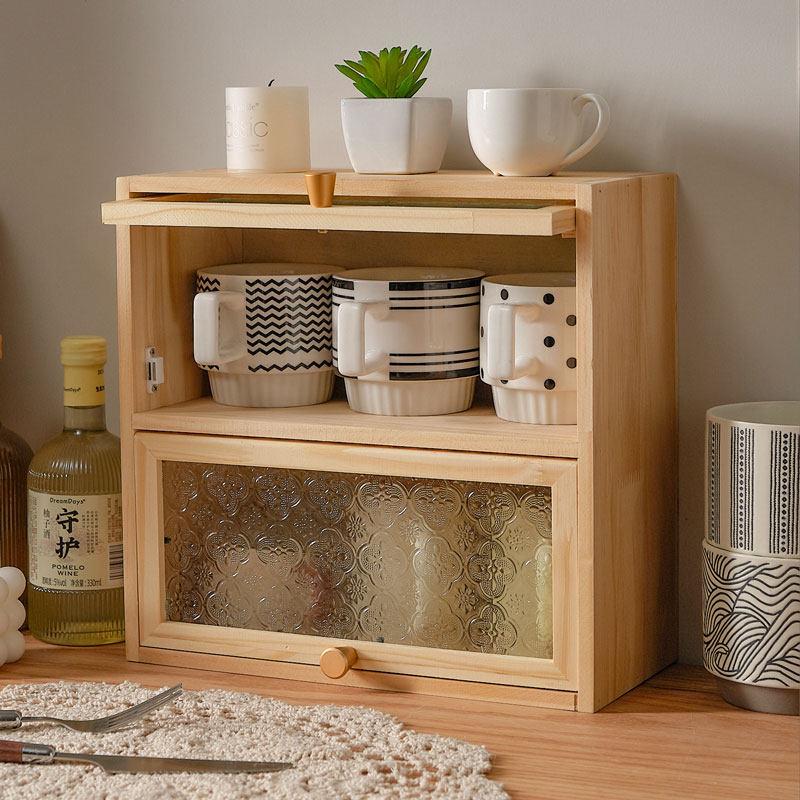 Cup Desktop Storage Cabinet Solid Wood Teacup Tea Set Storage Cabinet Dining Table Coffee Cup Storage Countertop Cup Holder