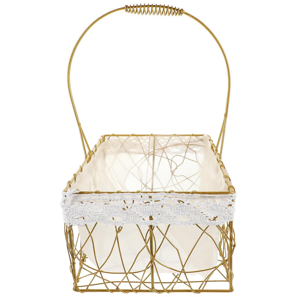 Metal Wire Fruit Vegetable Basket with Handle Kitchen Storage Basket Stable Non-Slip Decorative Bread Snack Holder for Home