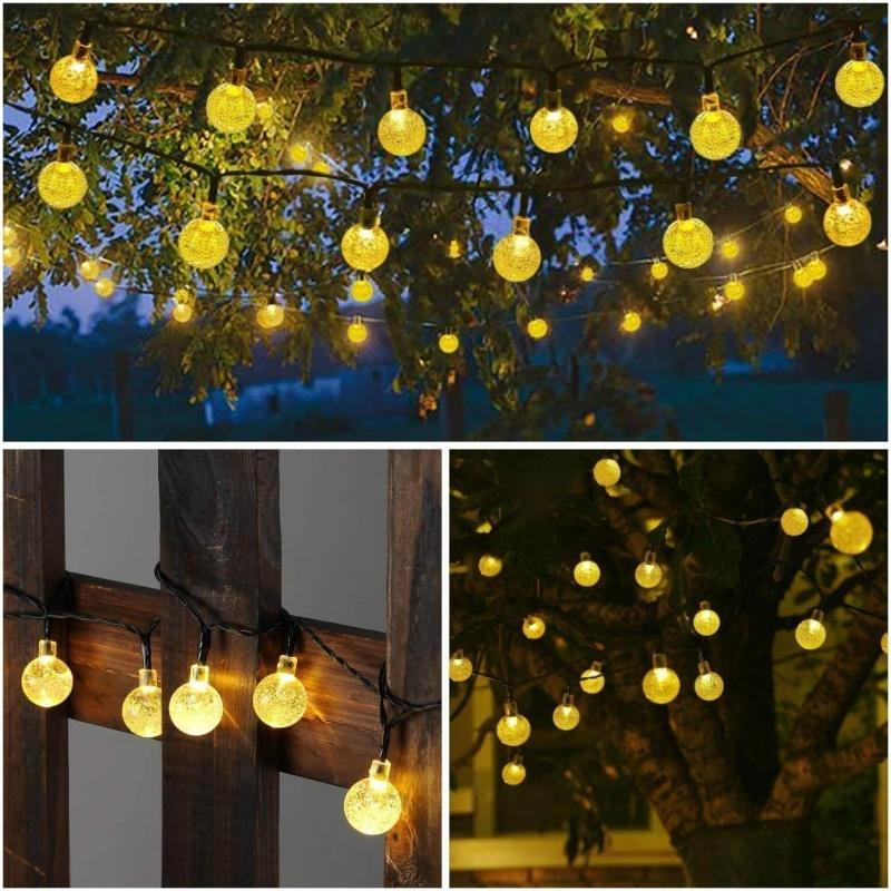 Outdoor Solar String Lights 60 LED Crystal Globe Lights Waterproof 8 Modes Solar Powered for Patio Garden Party Tree Decor