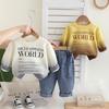 0-5-year-old Boys' Long Sleeved Set, Children's Round Neck Letter Printed Hoodie+denim Pants Two-piece Set