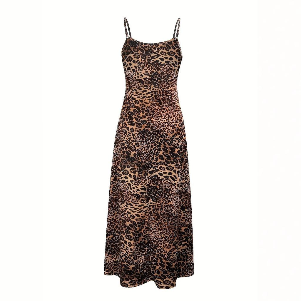European and American casual fashion explosion summer loose sleeveless round neck leopard print suspender dress