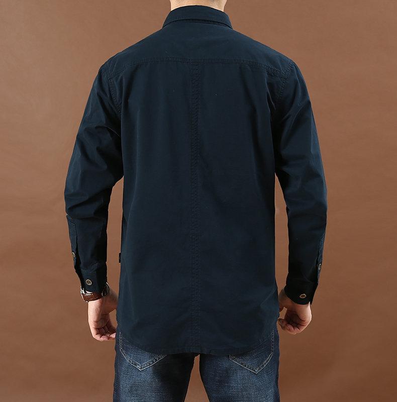Men's Plus Size Casual Long-Sleeve Shirt with Pocket - Solid Color, Ideal for Middle-Aged & Young Men, Autumn Workwear Style