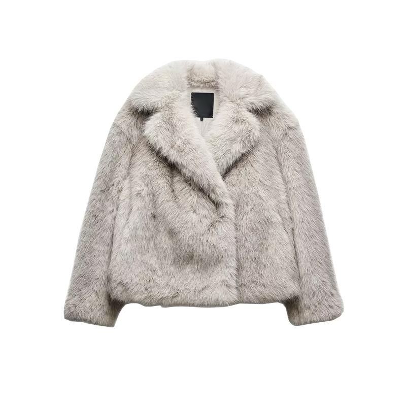 Spring New Arrival Soft Glutinous Fur Lapel Loose Long Sleeves Artificial Fur Effect Jacket Outwear 4360246