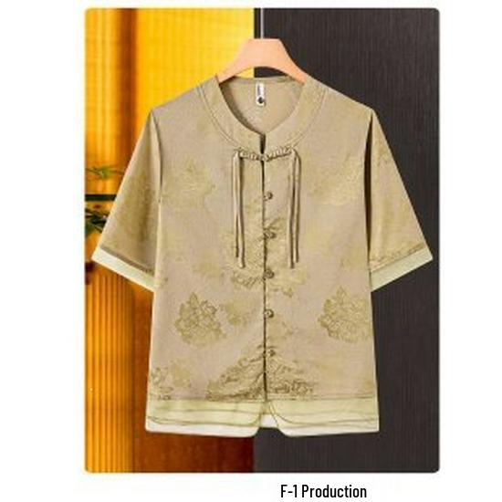 Mom s Summer Chiffon Plus-Size Short-Sleeve Top for Middle-Aged Women 4XL хаки