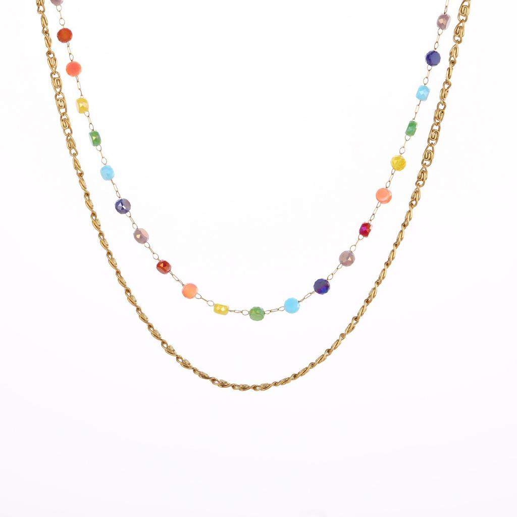 GEMCHIC Women's 18K Gold Plated Stainless Steel Layered Necklace Colorful Beads Starfish Pendant Summer Beach Clavicle Chain