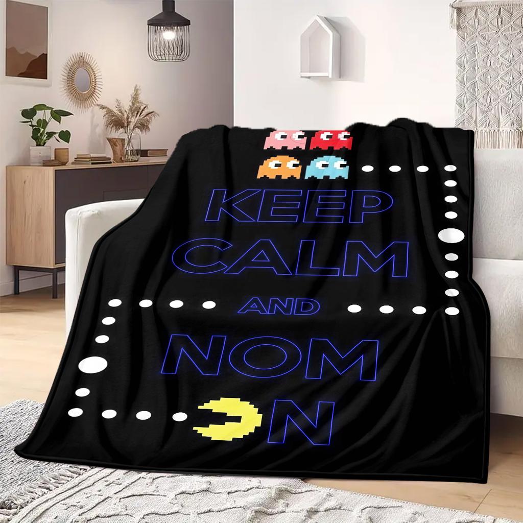 PacMan Anime Print Blanket Warm  Comfortable Flannel Blanket Suitable for Bedrooms, Sofas, Beds, Chairs, Picnics, Travel