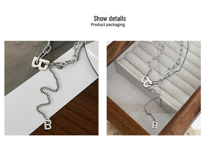 Yinruitai 925 Sterling Silver 'B' Vintage Thai Necklace with Tassel Clavicle Chain - Women's Versatile and Stylish Accessory