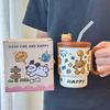 Cute Straw Cup for Drinking Water for Household Ceramic Mug with Lid Water Cup for Girls with High Appearance Office Coffee Cup