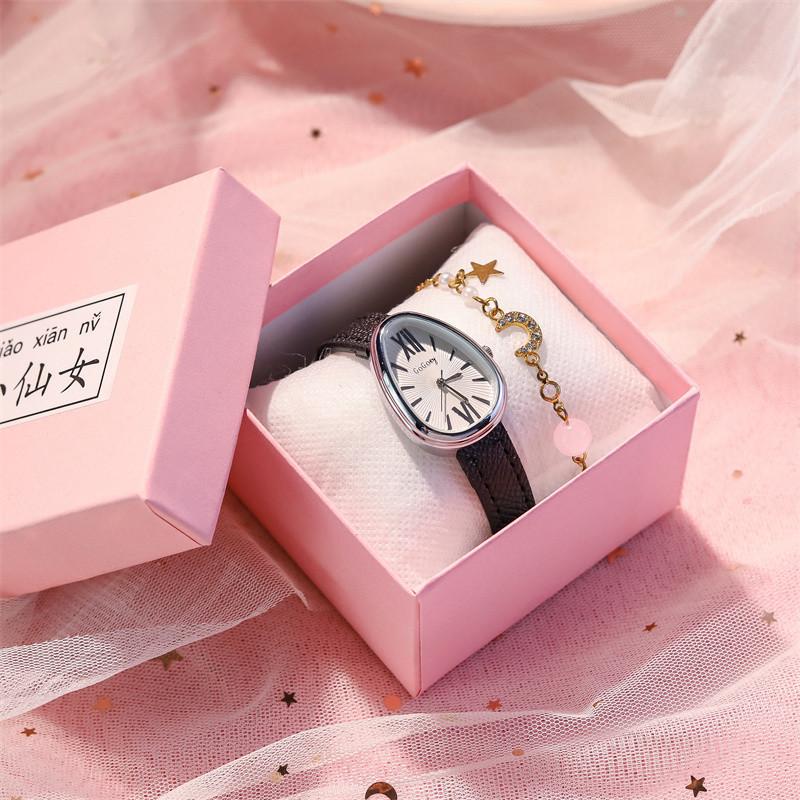 Nordic Style Women's Leather Watch Women's Retro Temperament Design Senior Sense Student Niche French Light Luxury Oval