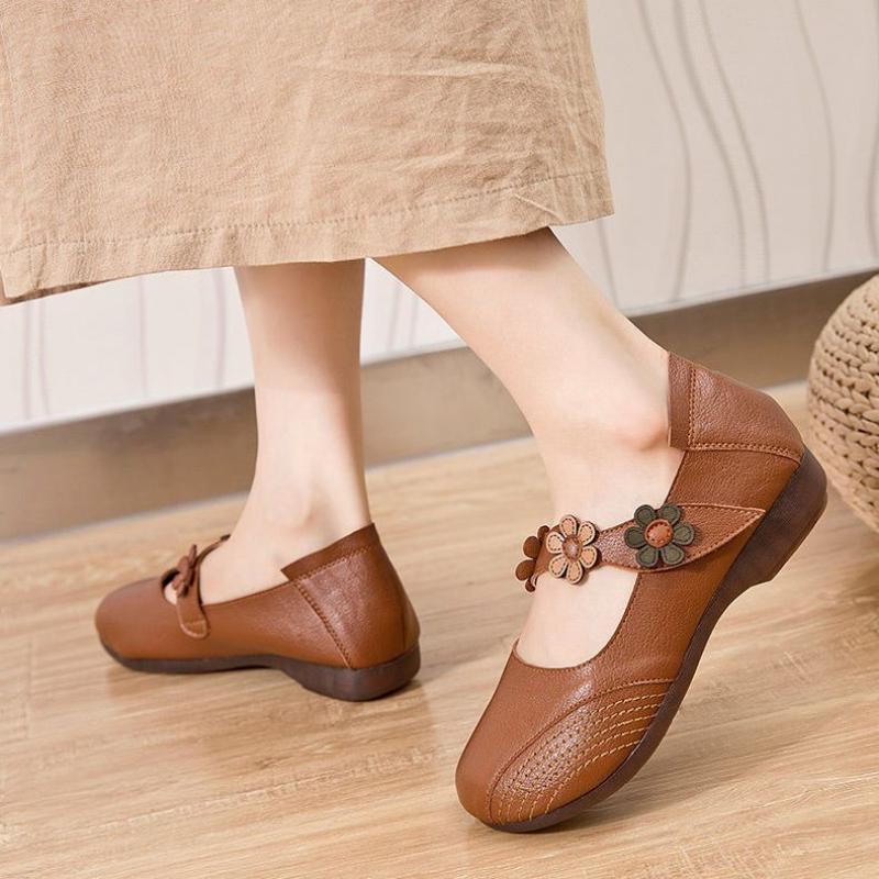 Shoes for Women 2024 Low Heel Elegant Ladies Summer Footwear Round Toe Normal Leather Casual Vacation Non Slip on Promotion Chic