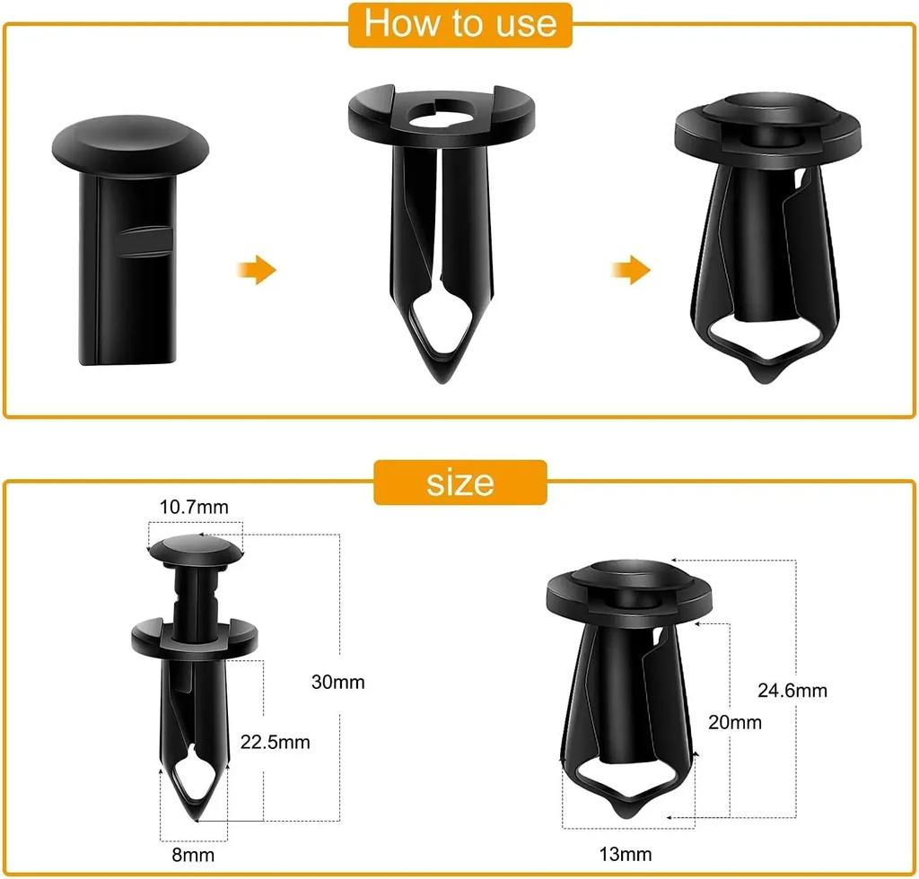 35 STK Bilkarosseribolter og U-mutterklemmer Motordeksel Underbrett Sprutskjoldbeskyttelse Støtfanger Fender Liner Holder Feste Nagleskruer