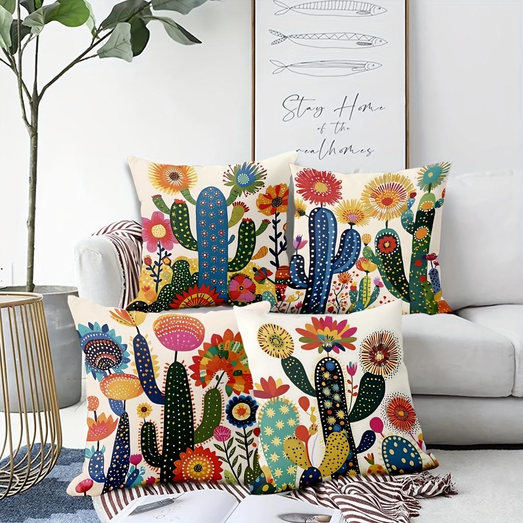 1/4pcs Colorful Cactus and Flower Patterned Pillowcases Sofa Cushion Cover Home Bedroom Room Decoration