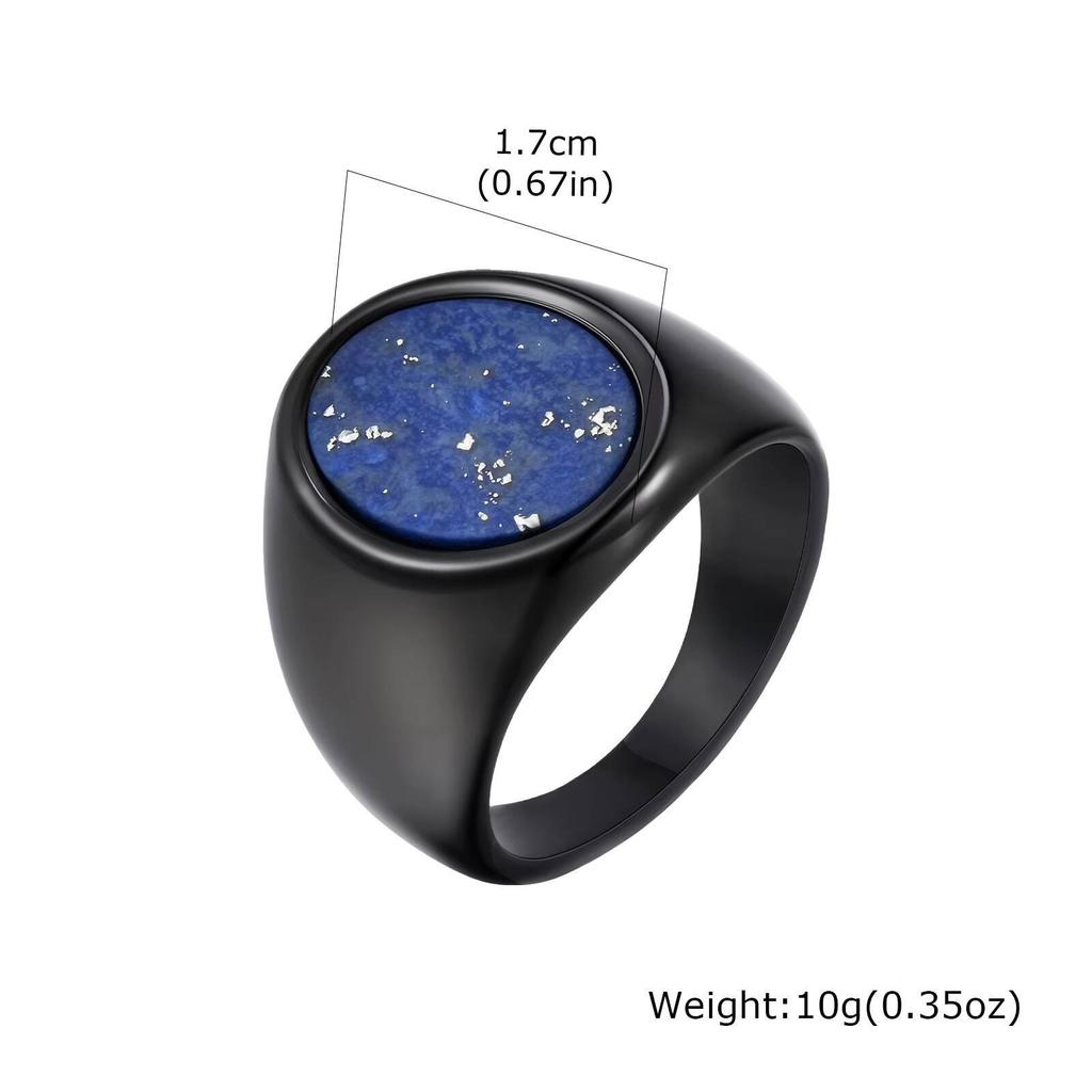 Vnox Stainless Steel Lapis Lazuli Oval Ring for Men, Size 7-12 Waterproof Natural Stone Black Gold Sliver Color Thumb Ring Gifts