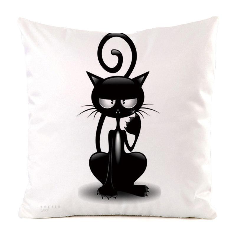 Creative Cartoon Black Cat Digital Printing Short Plush Pillow Covers For Car Sofa Office Cushion Cover Home Goods 60X60Cm