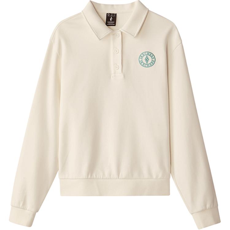 Skechers Comfortable Soft Knitted Sports Long Sleeve Polo Shirt Women tops Lotus-White L324W111-02SB S