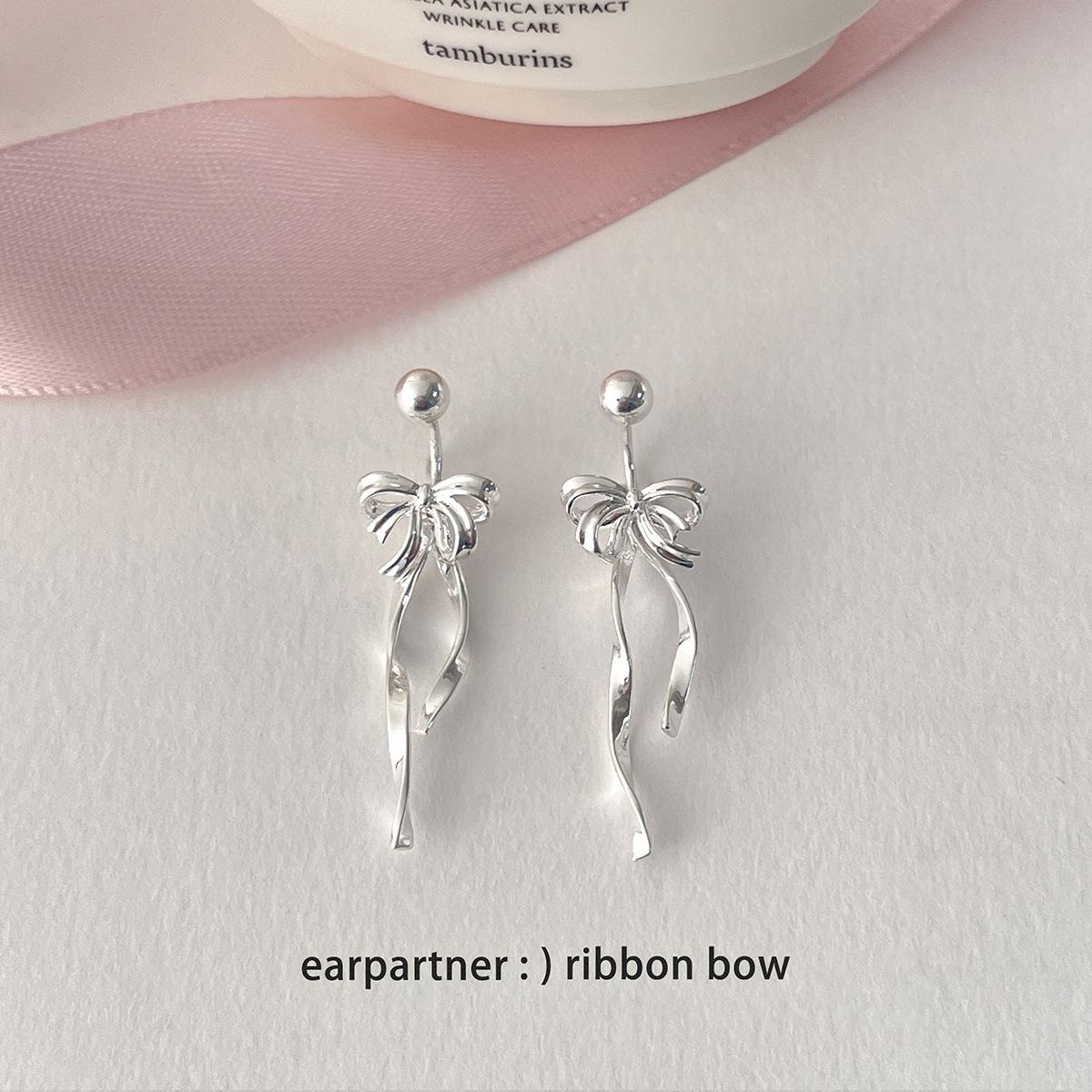 

925 Silver Needle Ribbon Bow Earrings Women s Exquisite Sweet Back Hanging Design Earrings Niche Premium Earrings A pair of 925 silver needle