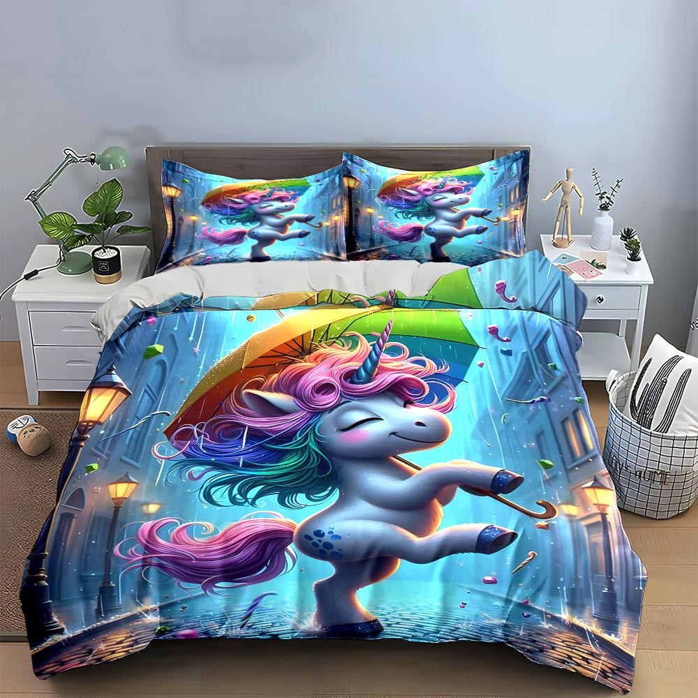 """Buntes Einhorn Bettwäscheset" Bettwäsche Bettbezug-Set Bettbezug Kissenbezüge""" (1 * Bettbezug 2 * Kissenbezüge, ohne Bettdecke)