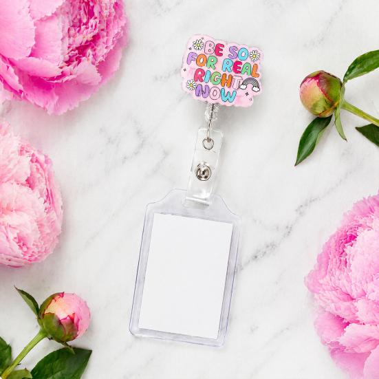Cute Badge Reel Nurse Reel, Funny Retractable Glitter Acrylic Name Tag Holder with Decorative Clip, Sparkly ID Card for Teachers Student Staffs