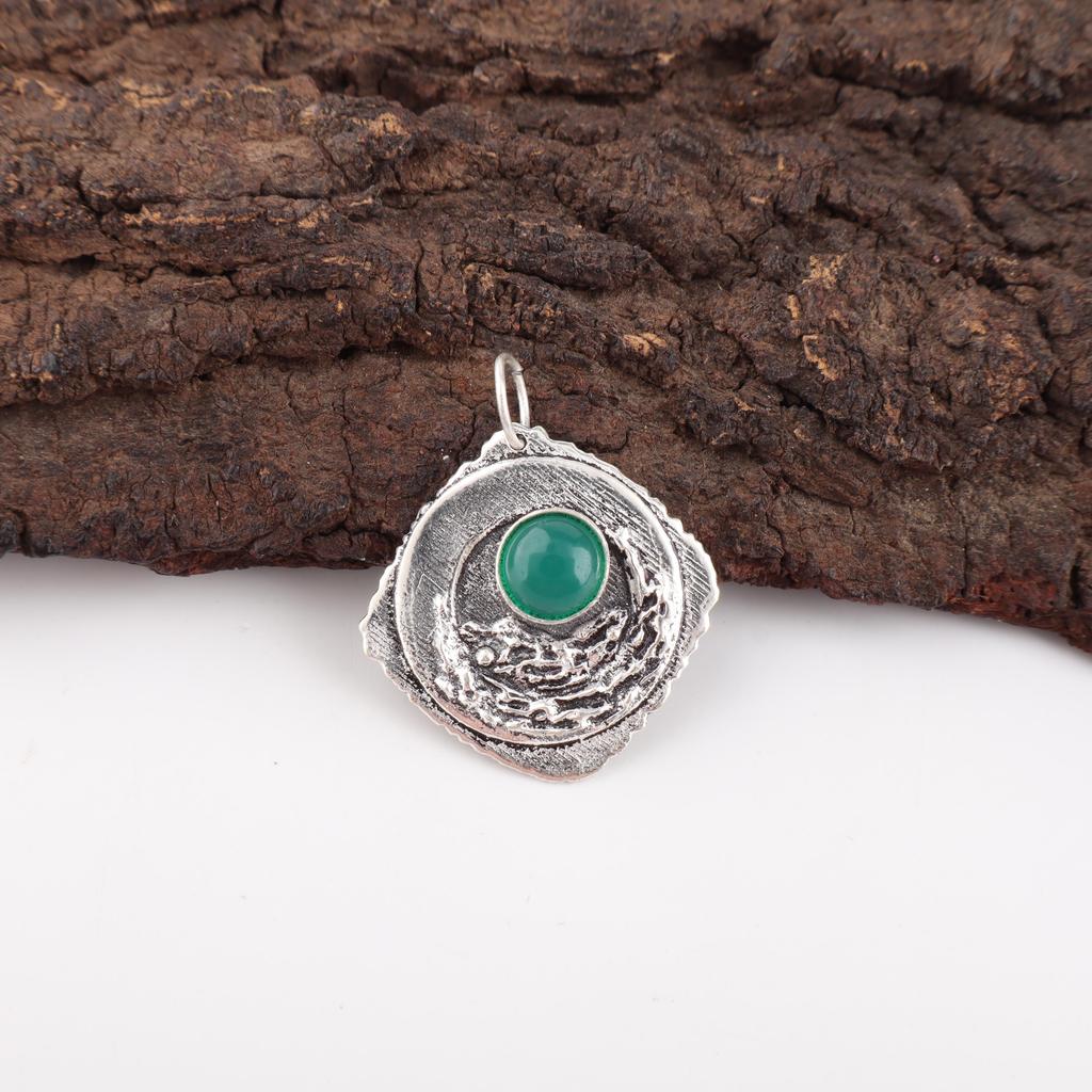 Green Onyx Cab Gemstone Jewelry, 925 Solid Sterling Silver Pendant, Handmade Silver Pendant For Wedding Gift