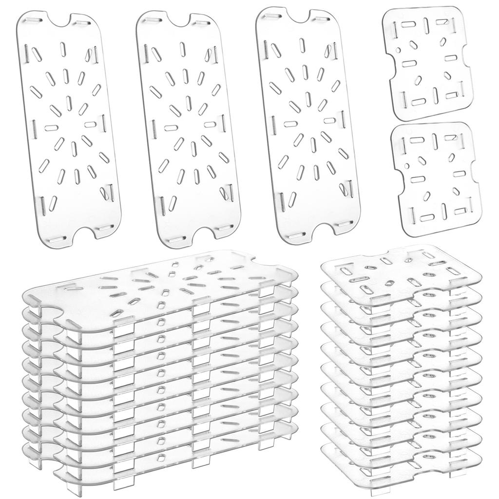 24 Pcs Plastic Drain Shelf For 1/3 1/6 Size Food Pan Clear Plastic Grate Acrylic Food Drain Trays Plastic Drain Pan Clear Drain