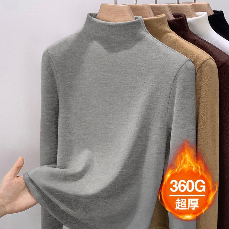 Semi-turtleneck German Velvet Bottoming Shirt with Women's Autumn and Winter Velvet Thickened New Abraded Slim-fit Top