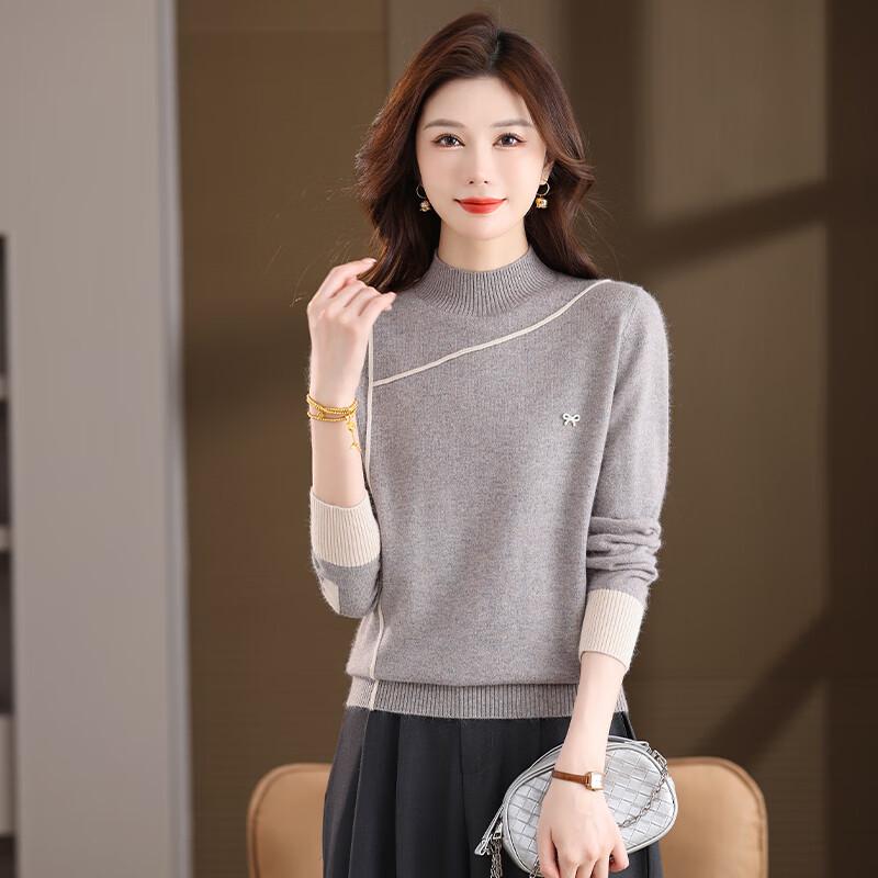 

YILITON Women s Loose-Fit Color-Block Turtleneck Sweater L