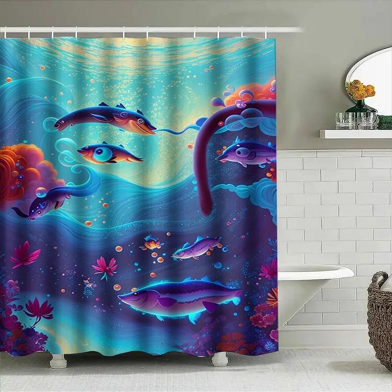 Colorful Fish Design Bathroom Shower Curtain Waterproof Fabric Decorative Home Decoration