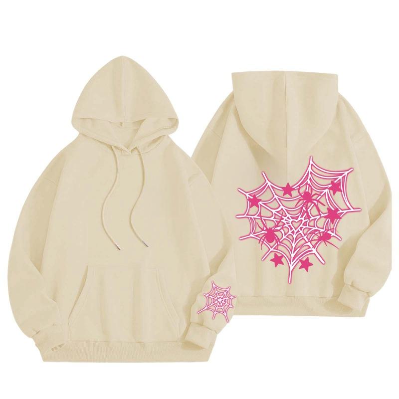 New Pink Blue Spider Web Printed Hoodie Hoodie Men's Women's Versatile Long Sleeve Comfortable Casual Warm Hoodies