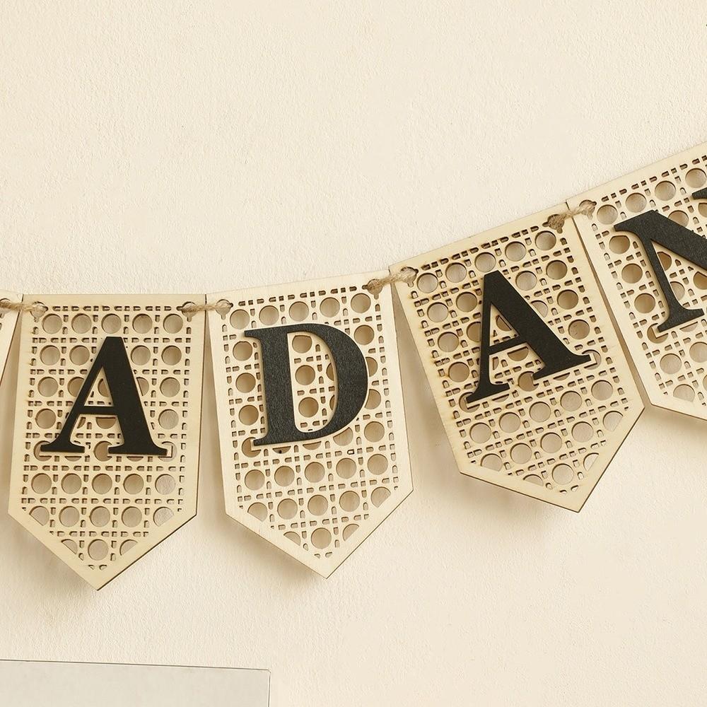 Hollowed Ramadan Decor Pendant Rustic Islamic Flag Garland Wooden Letter Banner  Islamic Festival