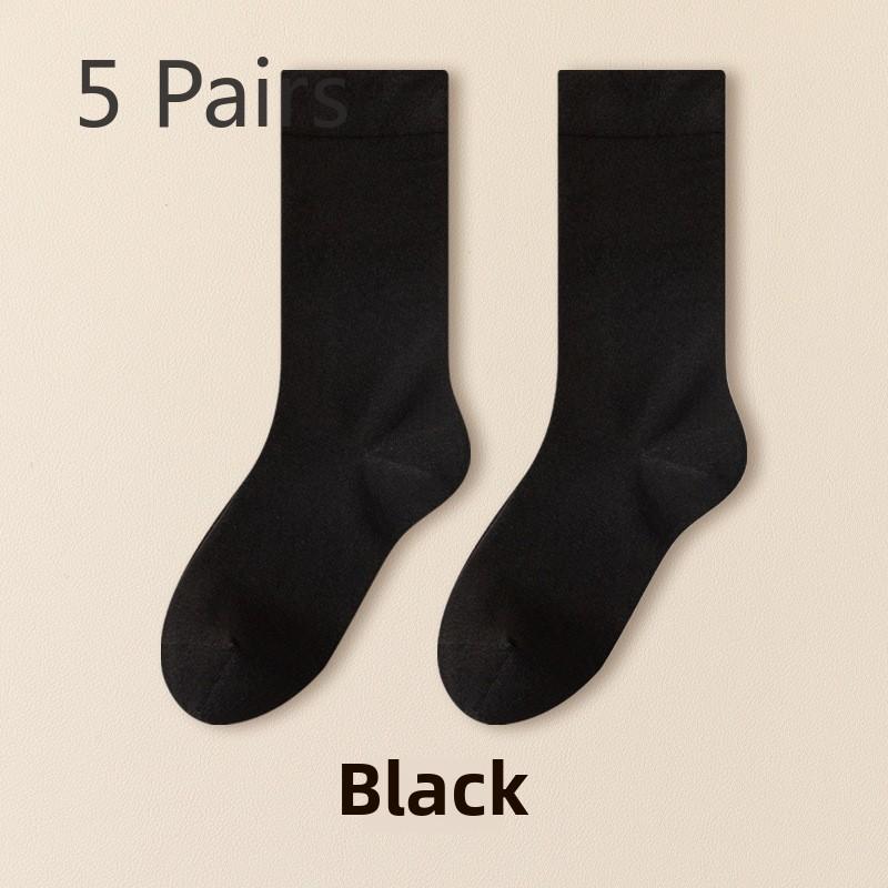 5 Pairs of Women's Spring Midtube Solid Color Boneless Cotton Pile Socks